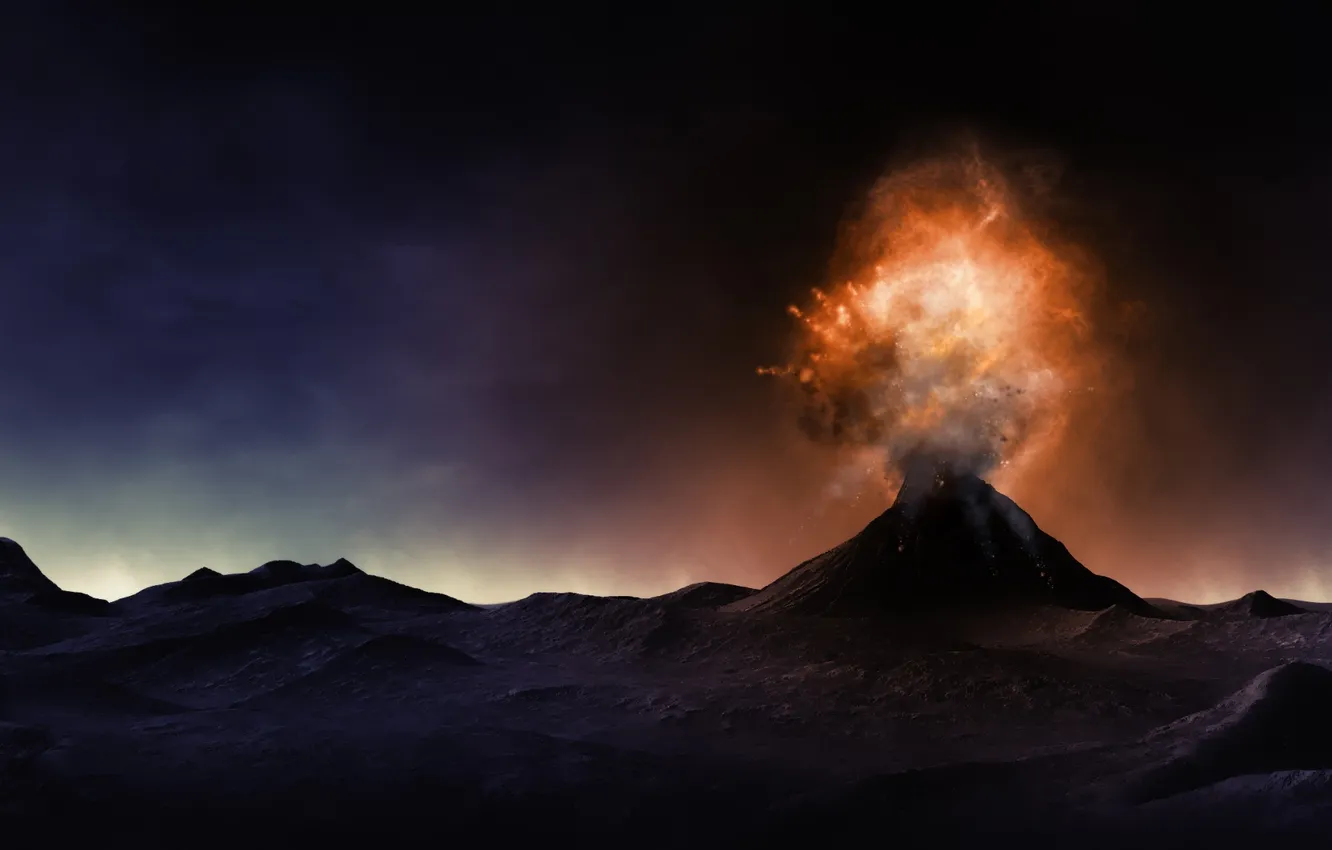 Фото обои природа, рисунок, вулкан, извержение