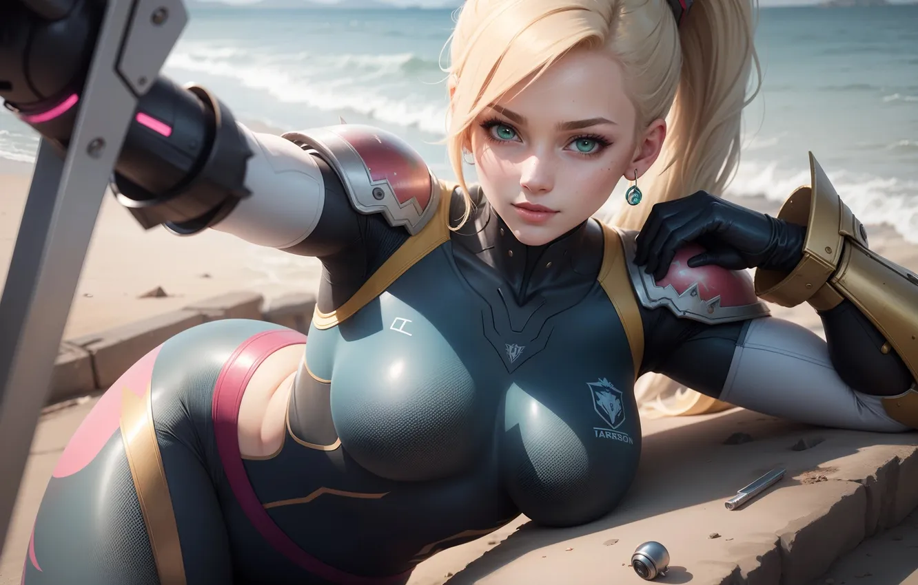 Фото обои девушка, Игры, beach, bodysuit, green eyes, blonde, Street Fighter, video games