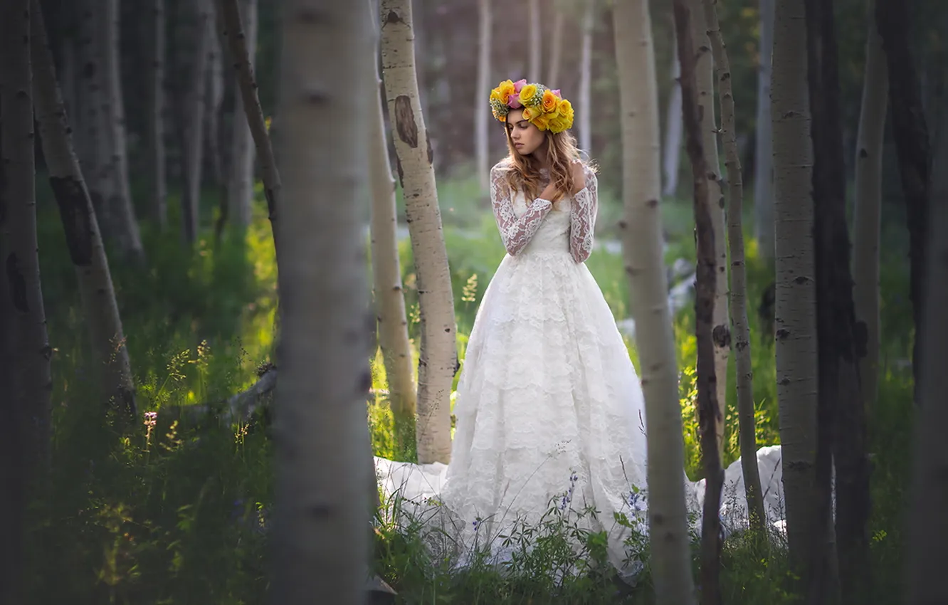 Фото обои лес, девушка, природа