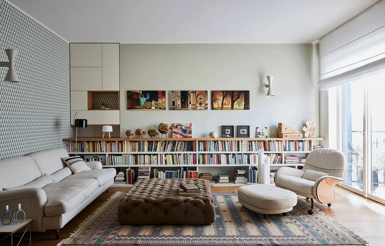 Фото обои комната, интерьер, библиотека, гостиная, Private Apartment in Milano