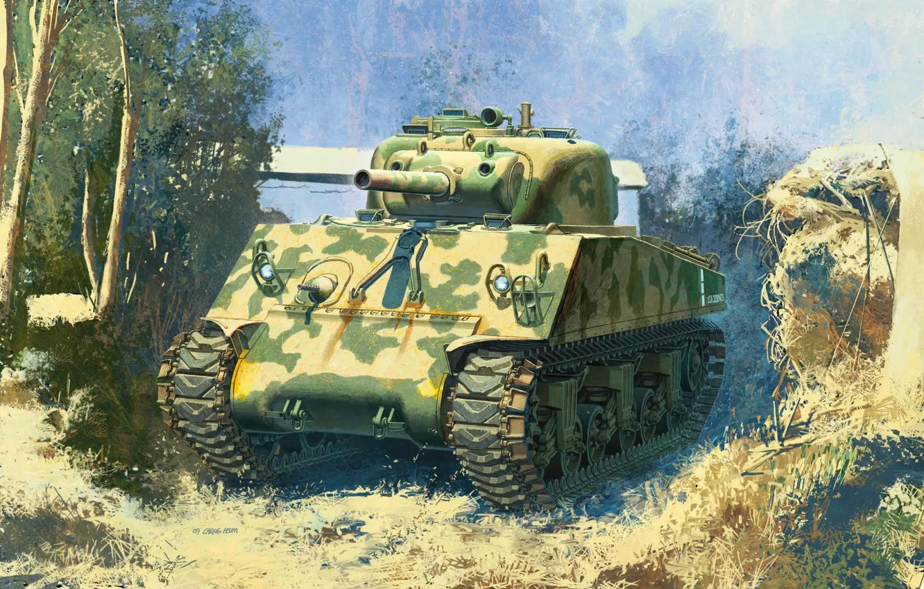 Фото обои танк, США, средний, Sherman, WW2., the Pacific, гаубичный, 105 мм