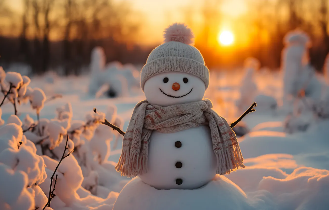 Фото обои зима, снег, Рождество, Новый год, снеговик, Christmas, winter, snow