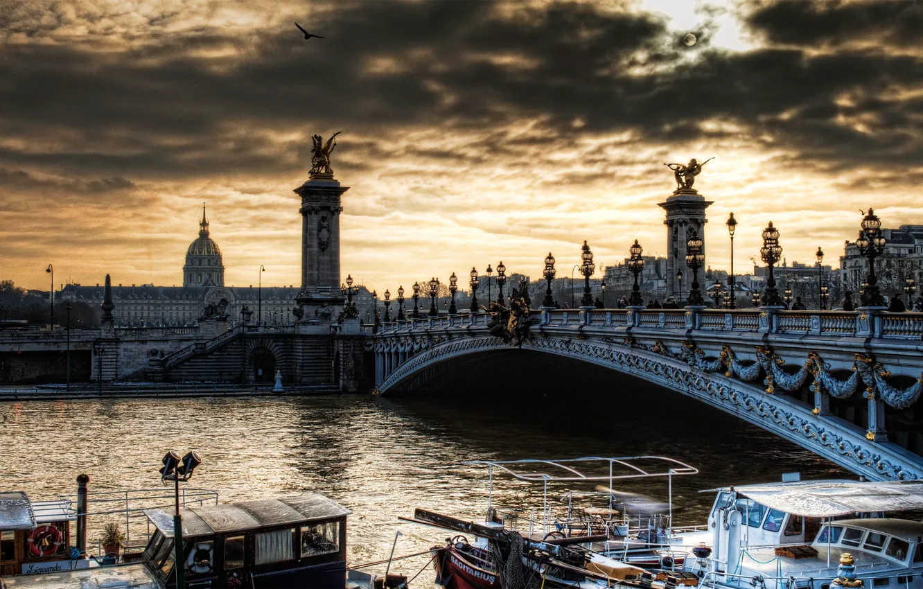 Фото обои река, париж, архитектура, франция, сена, ponte d'alexandre, мост александра 3