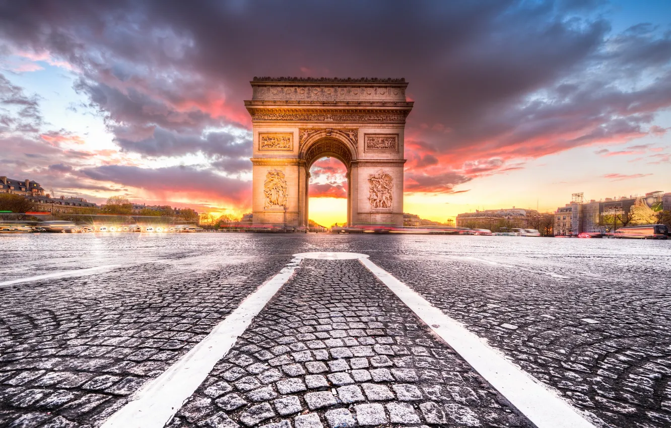 Фото обои закат, город, Париж