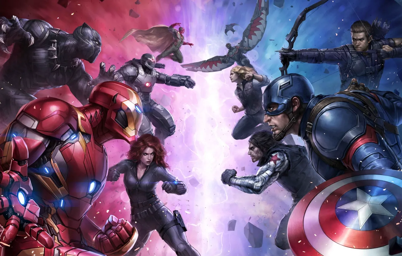 Фото обои Art, Фильм, Iron Man, Captain America, Spider Man, Ant-Man, Captain America: Civil War, Первый мститель: …