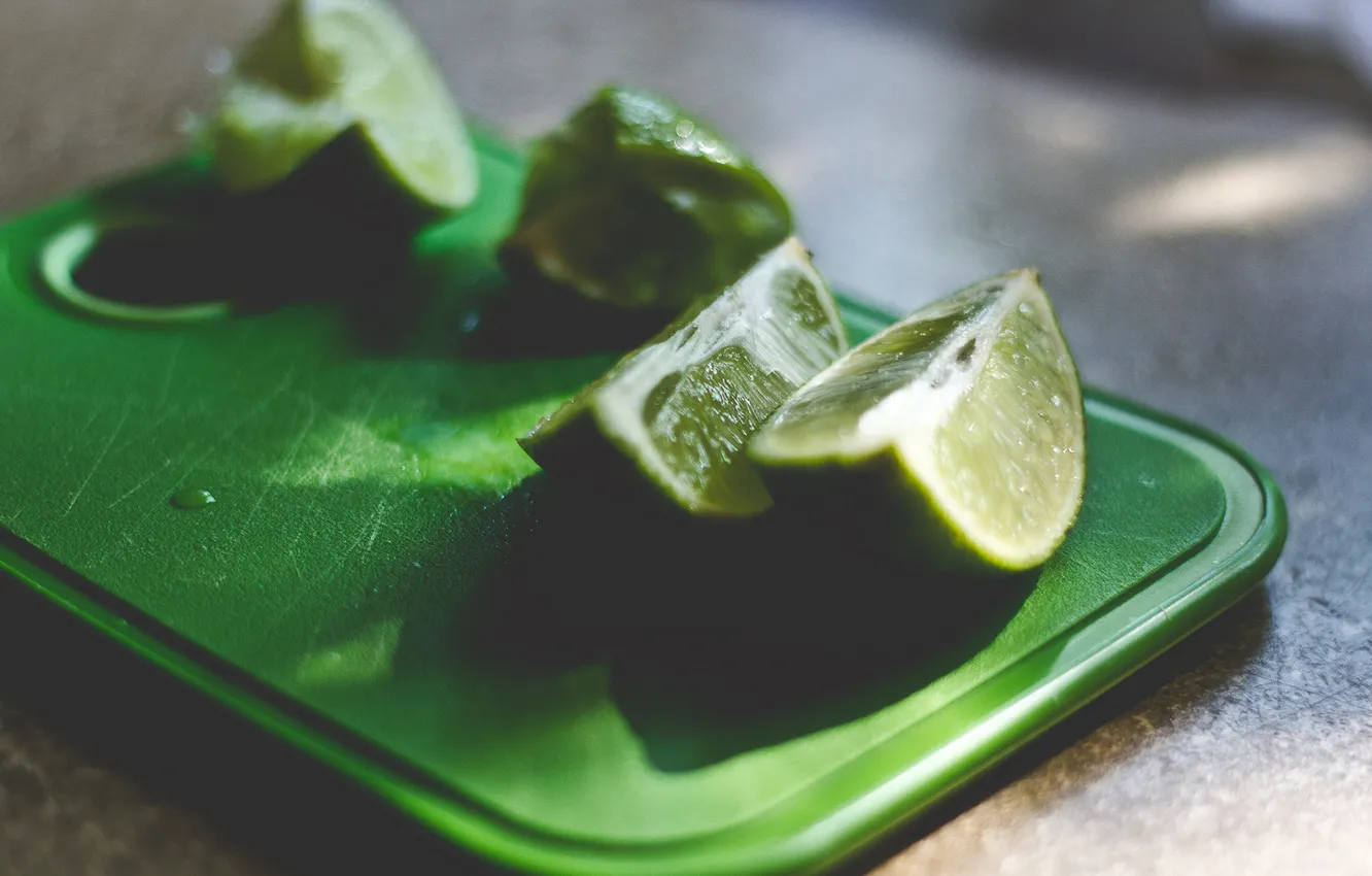 Фото обои зеленый, цитрус, доска, macro, lime