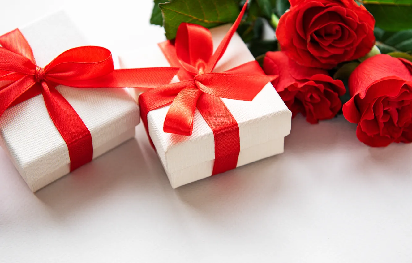 Фото обои розы, лента, подарки, День Валентина, Olena Rudo