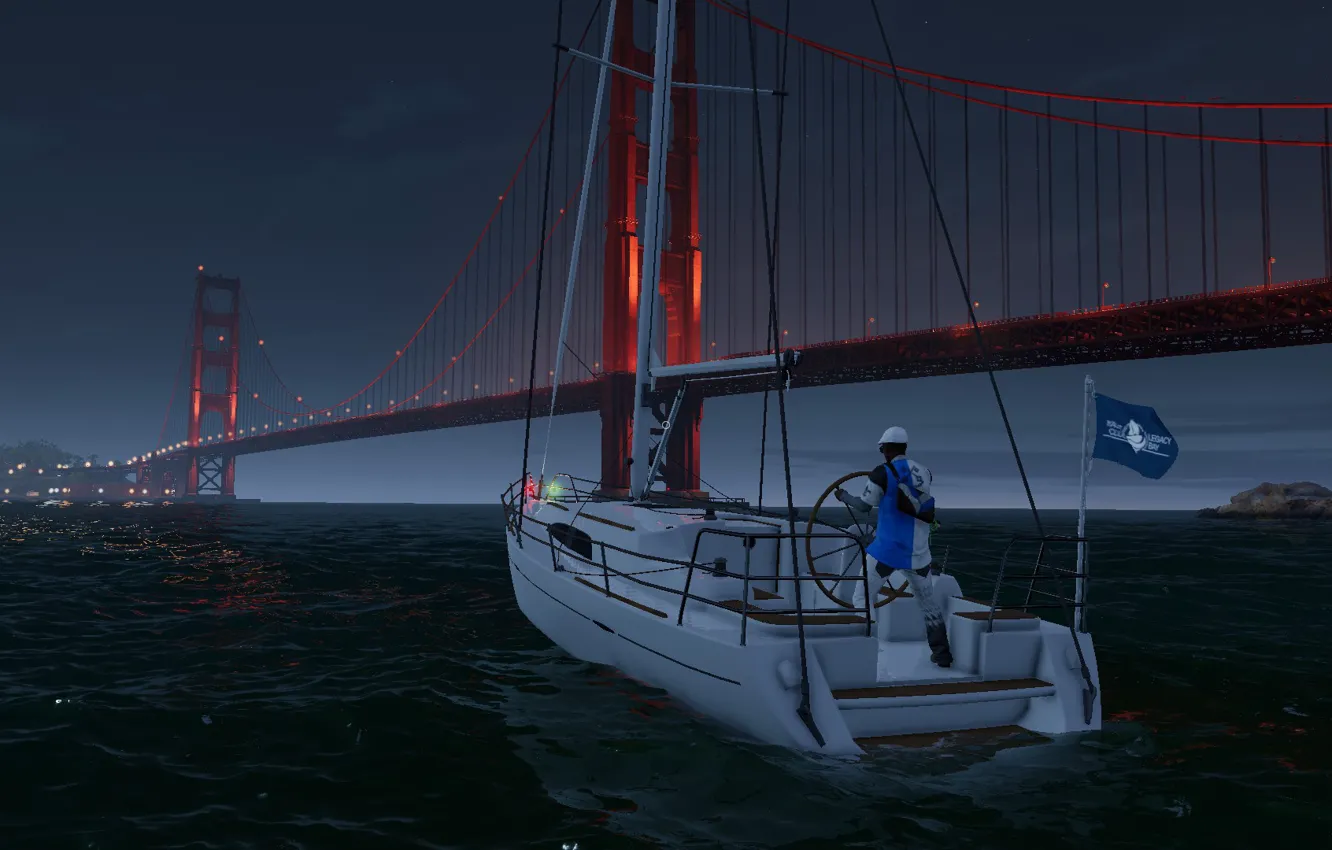 Фото обои ночь, мост, яхта