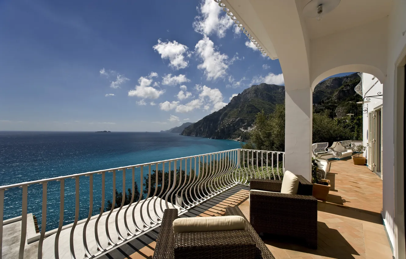 Фото обои море, город, вилла, Италия, терраса, Salerno, Positano