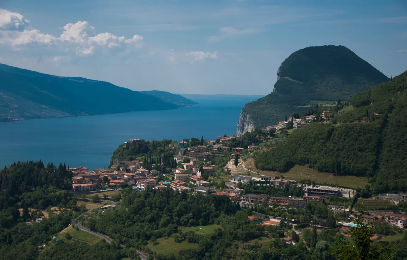 Фото обои Панорама, Италия, Italy, Italia, Panorama, Гардское озеро, озеро Гарда, Lake Garda