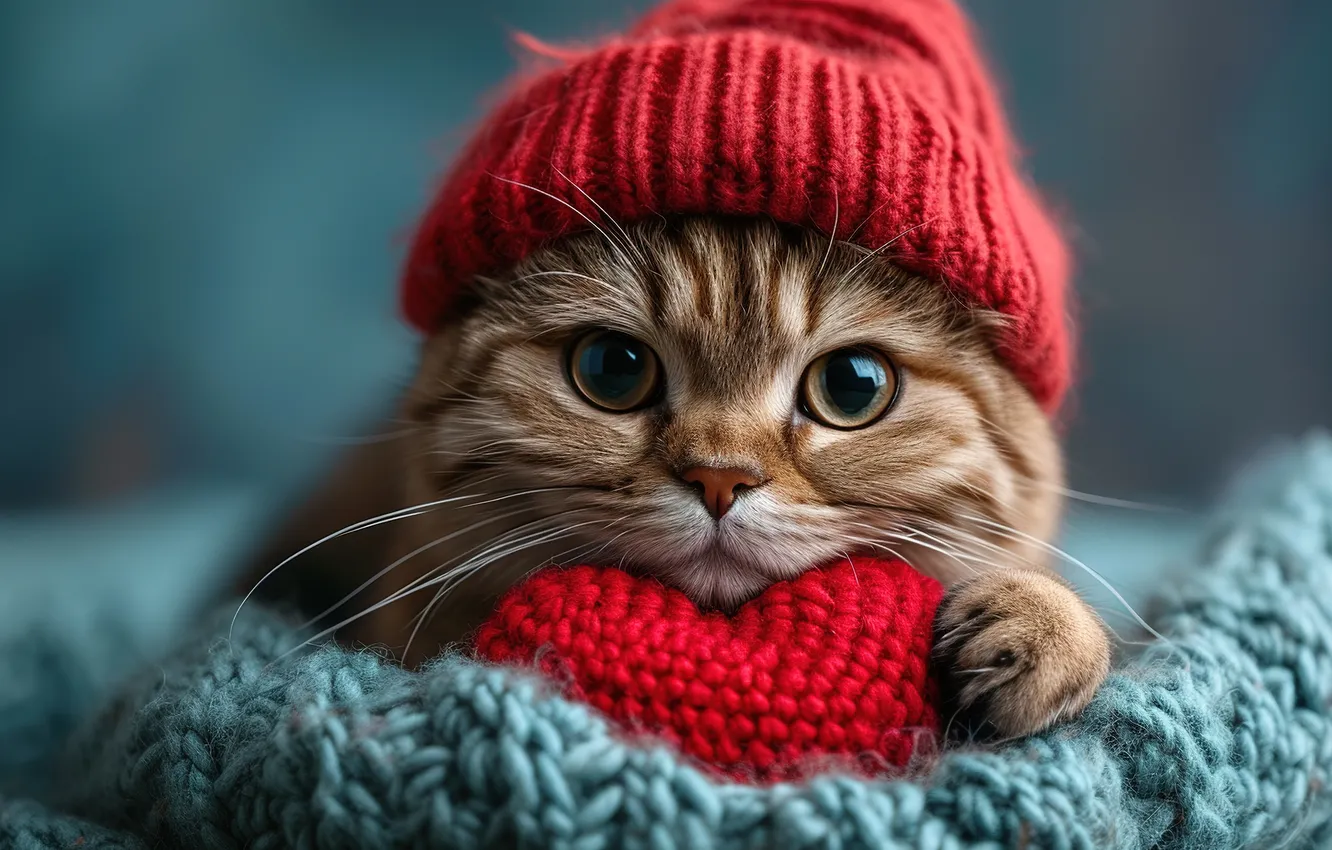 Фото обои кошка, котенок, сердце, милый, heart, kitten, lovely, cute