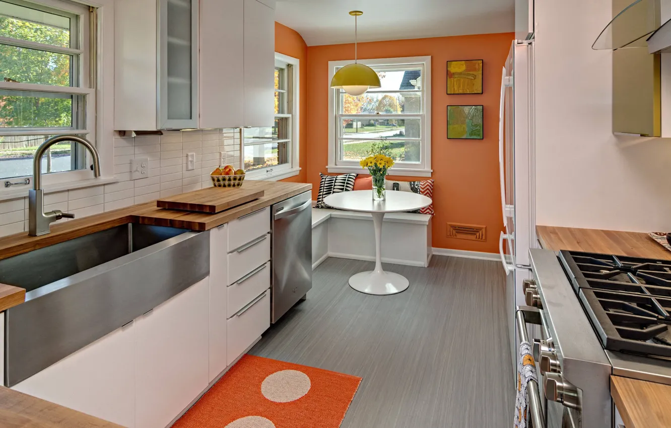 Фото обои дизайн, стиль, интерьер, столовая, современная кухня середины века, by Christine Nelson design, Mid-century modern kitchen