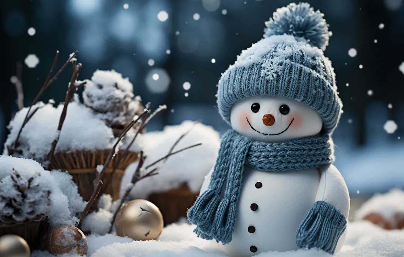 Фото обои зима, снег, новый год, Рождество, снеговик, Christmas, night, winter