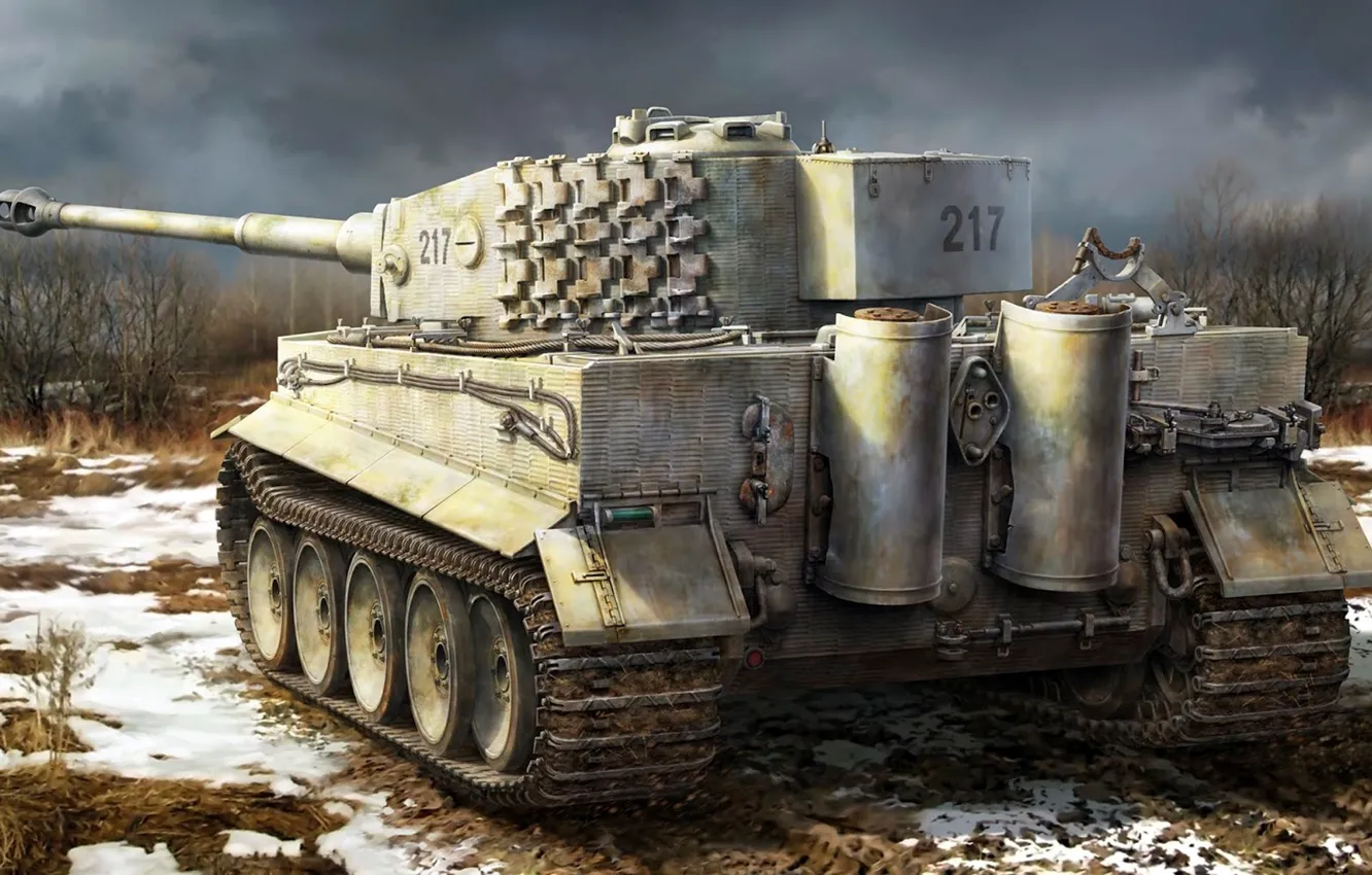 Фото обои Тигр, РИСУНОК, немецкий тяжёлый танк, Panzerkampfwagen VI Ausf. H1