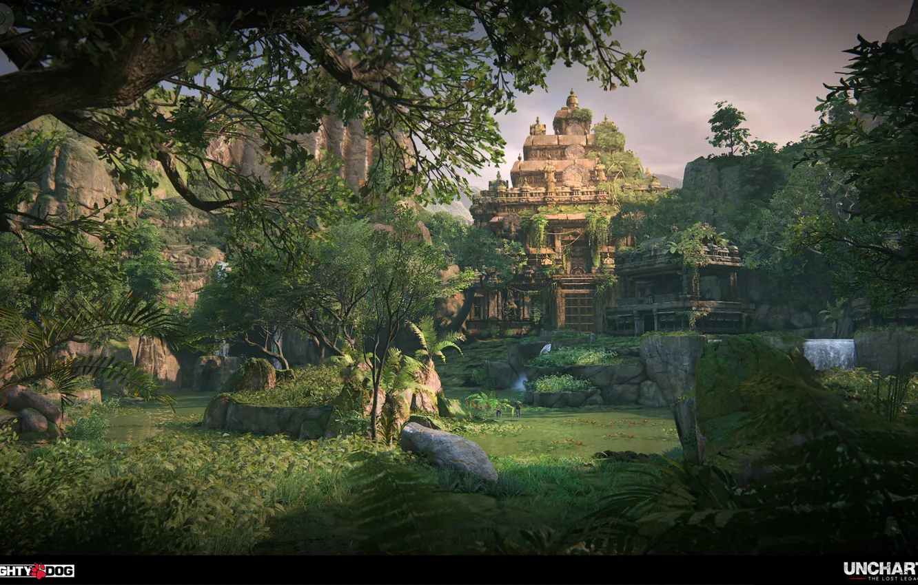 Фото обои лес, горы, храм, Uncharted The Lost Legacy, Intro to Western Ghats