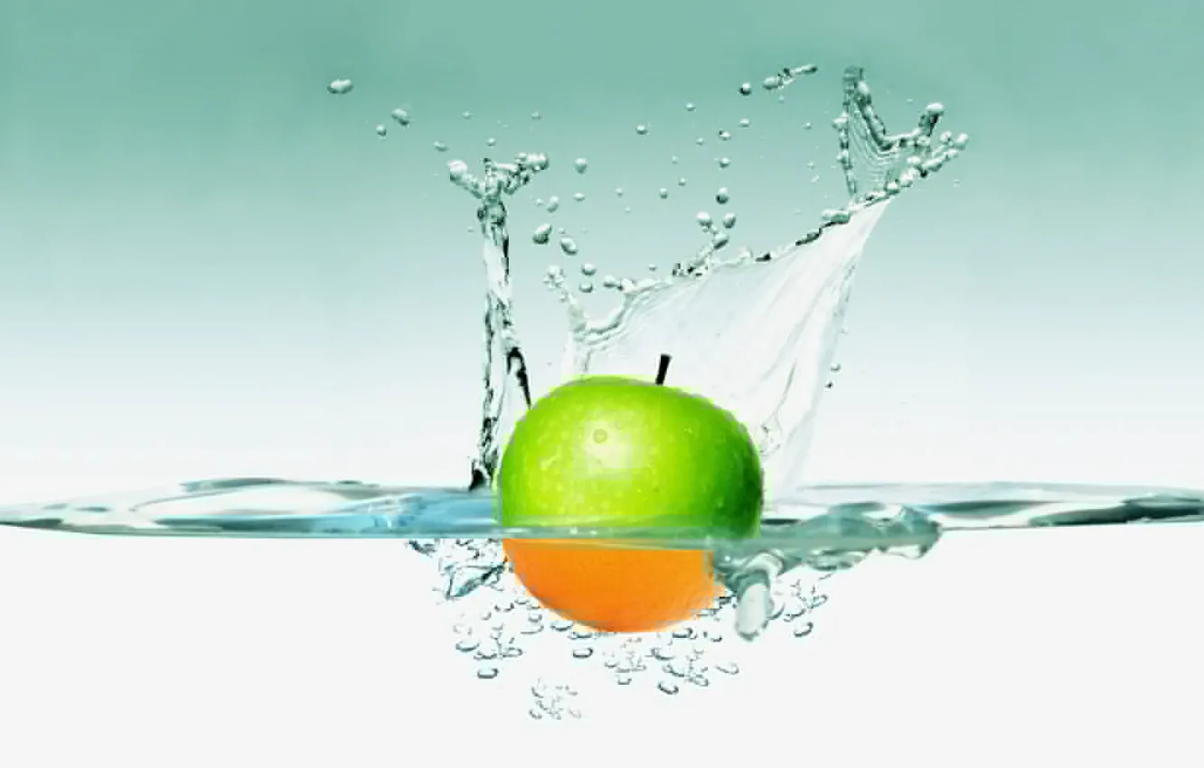 Фото обои вода, брызги, обоя, яблоко
