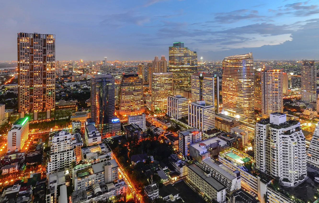 Фото обои city, twilight, thailand, bangkok