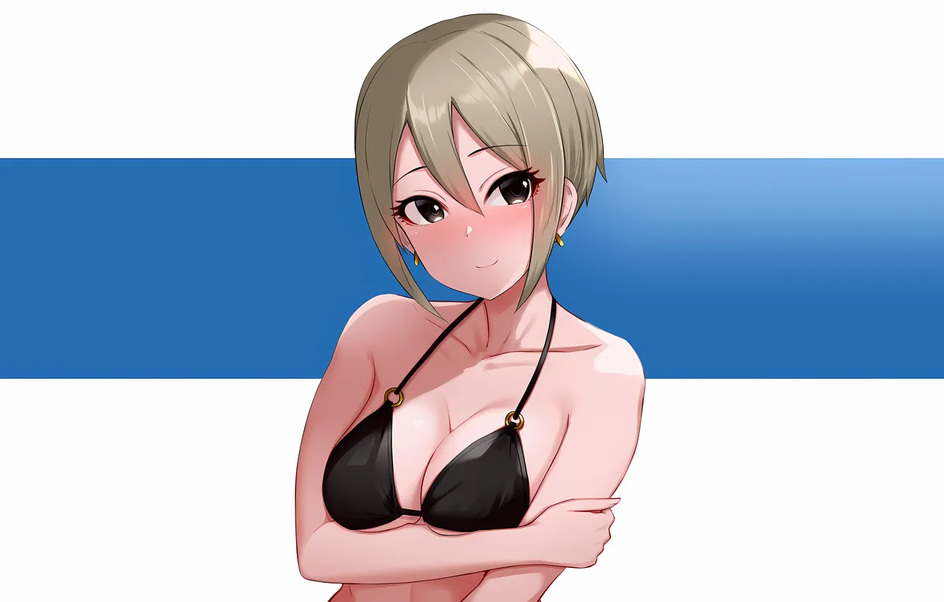 Фото обои girl, sexy, cleavage, boobs, sexy girl, anime, beautiful, short hair