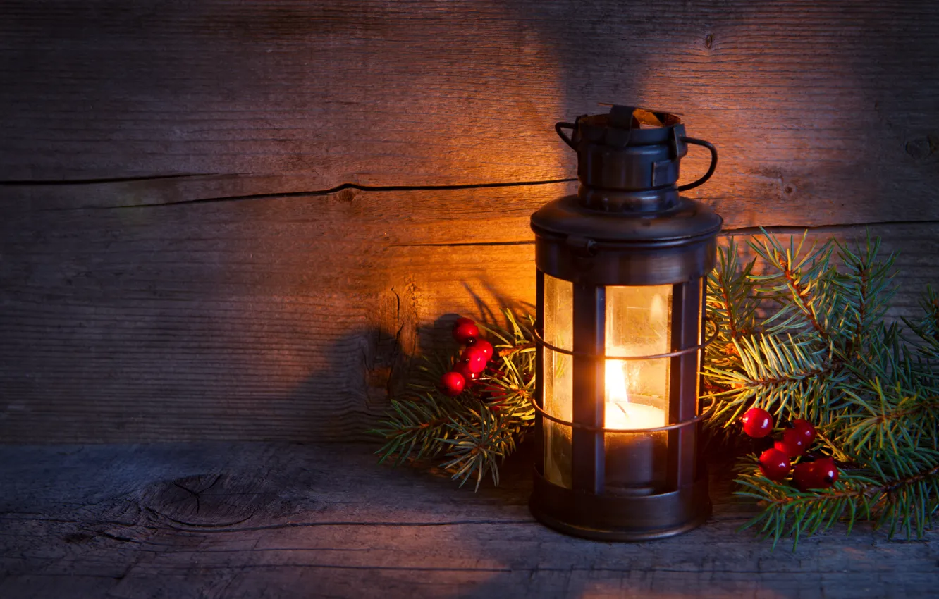 Фото обои зима, свет, елка, свеча, ель, ветка, Новый Год, Рождество