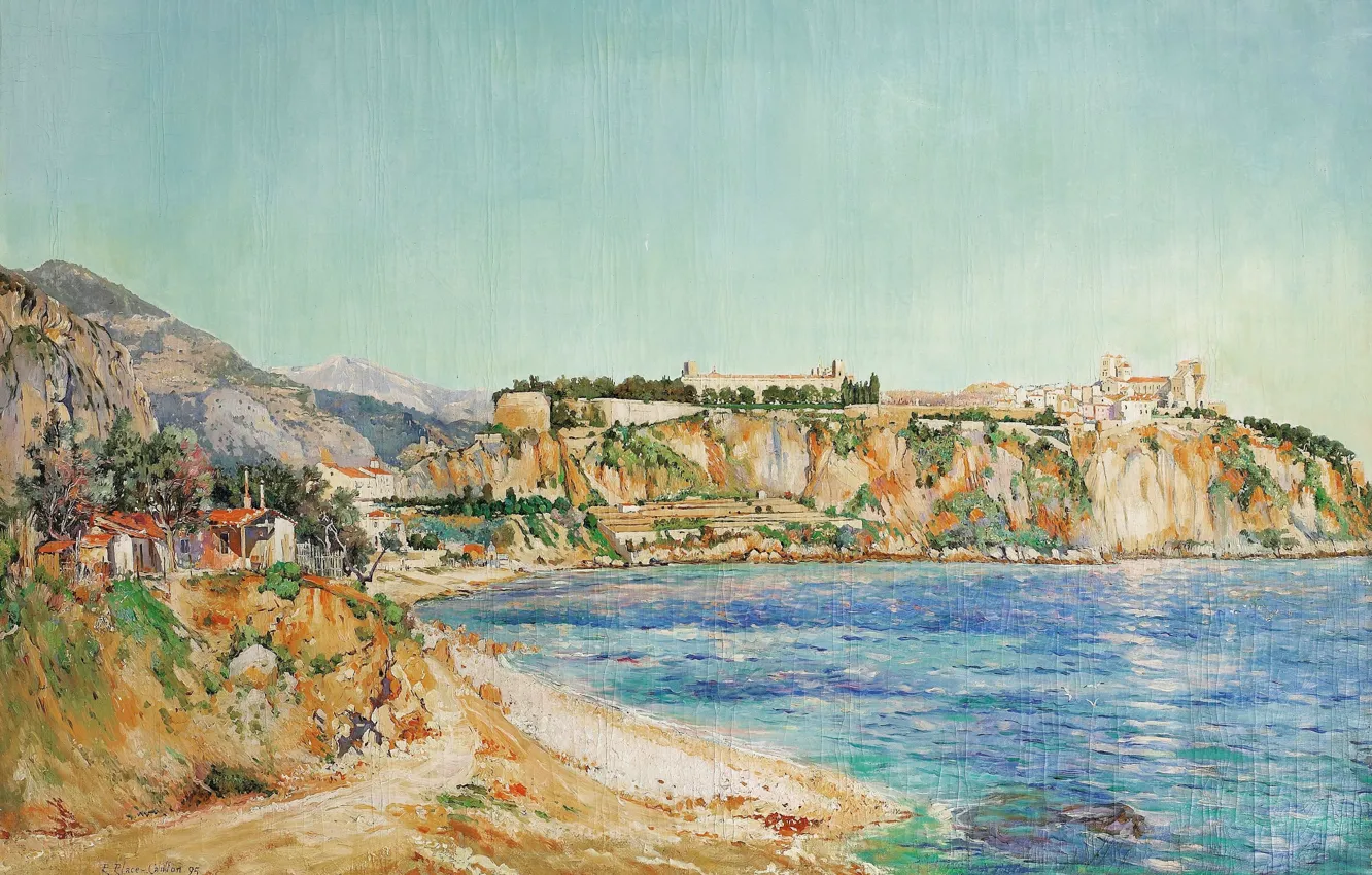 Фото обои пейзаж, 1895, Вид Монако, Paul Place-Canton, Пол Плейс Кантон