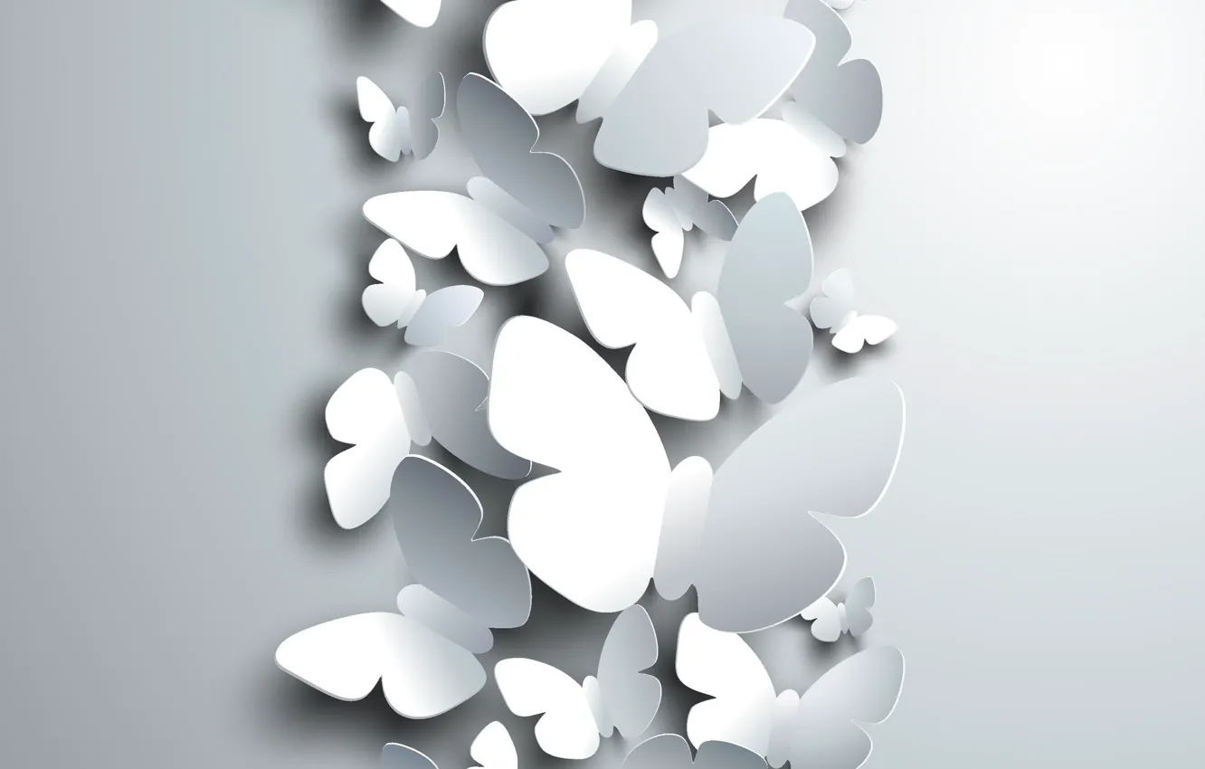 Фото обои бабочки, рендеринг, фон, белые