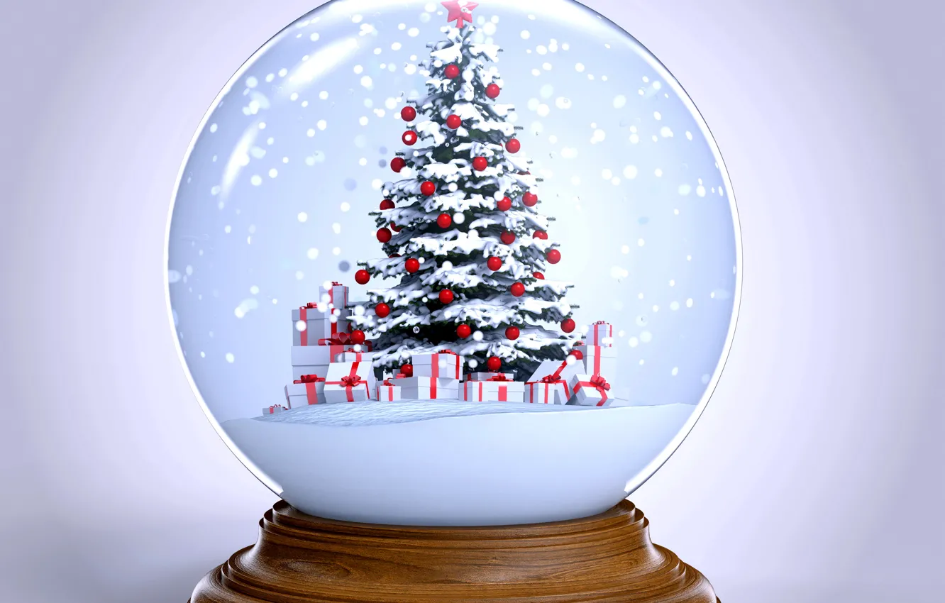 Фото обои снег, елка, шар, Новый Год, Рождество, winter, snow, New Year