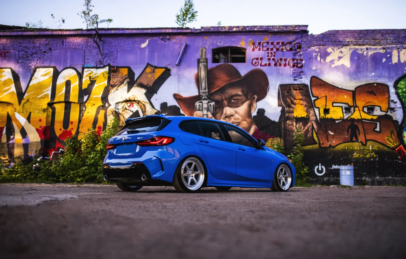 Фото обои BMW, Blue, Graffiti, 1 Series, Rear, BMW 1 Series, JR Wheels