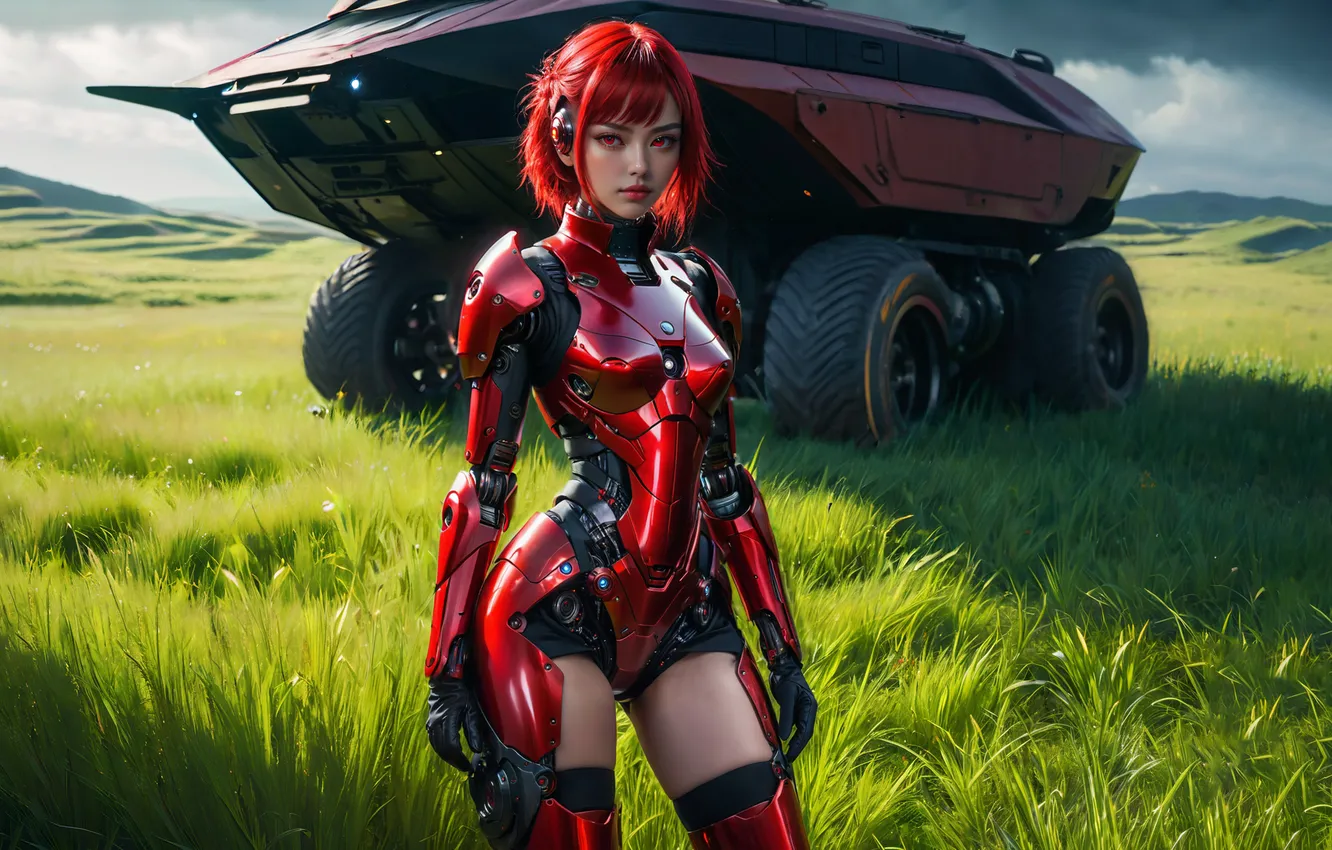 Фото обои девушка, броня, вездеход