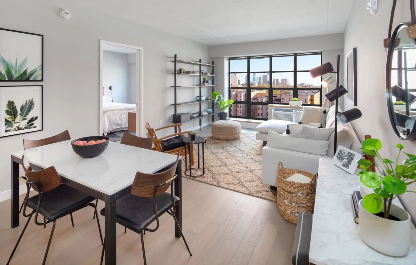 Фото обои интерьер, мегаполис, гостиная, столовая, small room