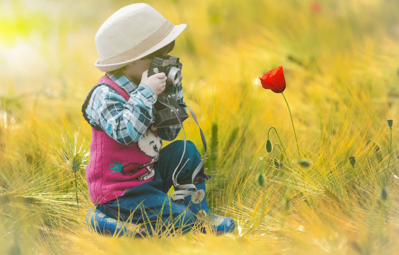 Фото обои Flower, Camera, Child, Photo Shooting