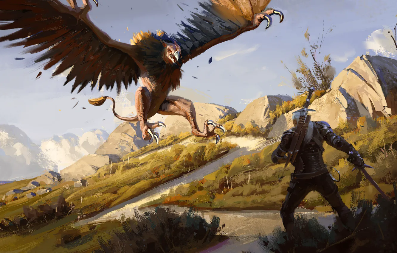 Фото обои Меч, Двое, Ведьмак, The Witcher, Геральт, Game, Геральт из Ривии, Video Game
