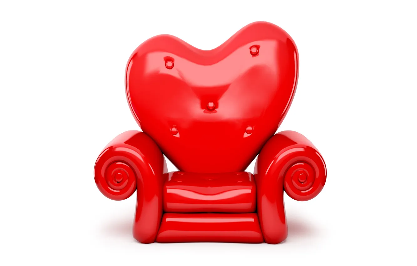 Фото обои красное, сердце, кресло, белый фон, День святого Валентина