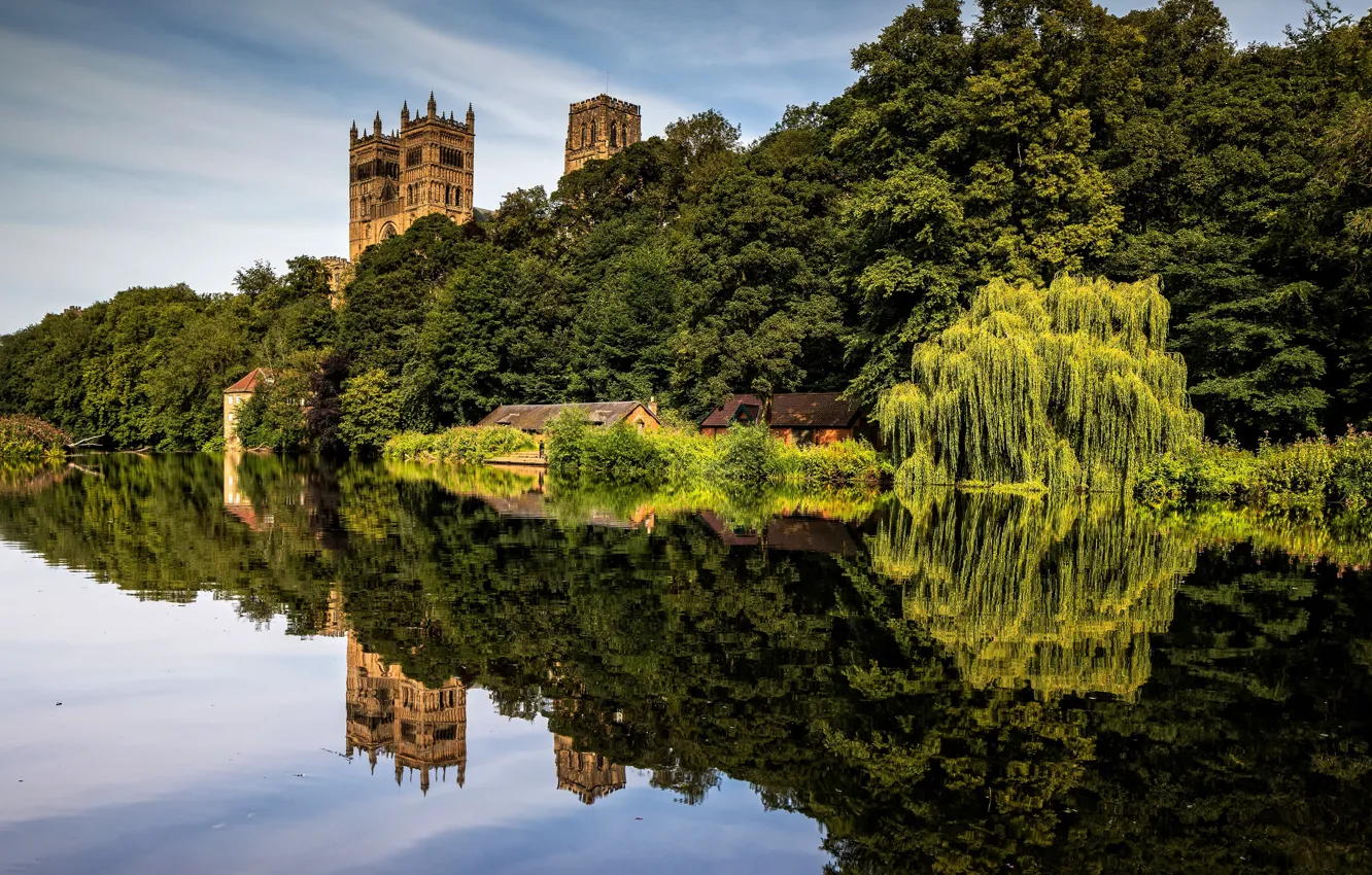 Фото обои Cathedral, Reflections, Durham, river Wear