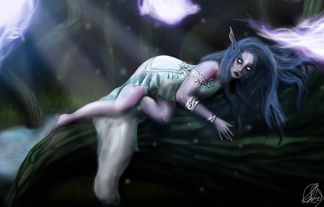 Фото обои Рисунок, Эльф, Арт, Night Elf, World of WarCraft, WarCraft, Illustration, Characters