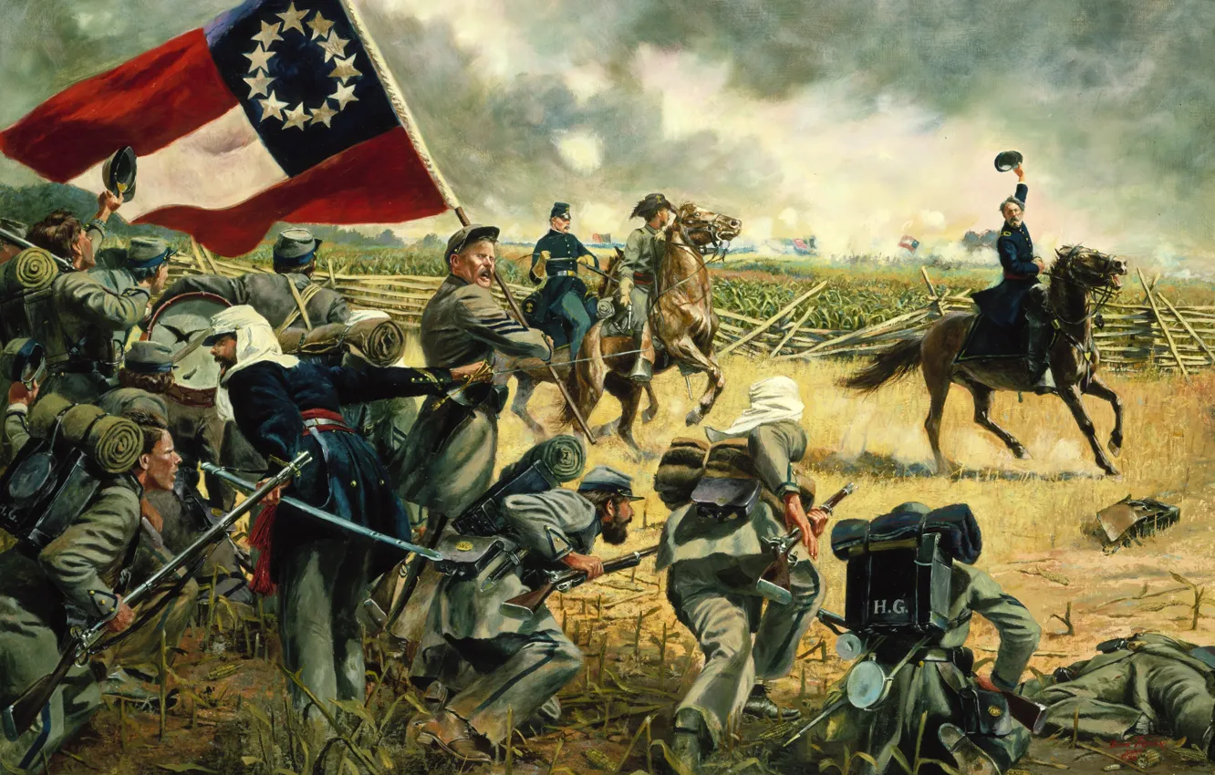 Фото обои поле, война, солдаты, Virginia -- July 21, 1861, the Union Army under the, The Fourth …