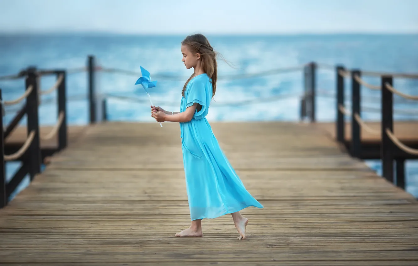 Фото обои море, платье, пирс, девочка, Бармина Анастасия