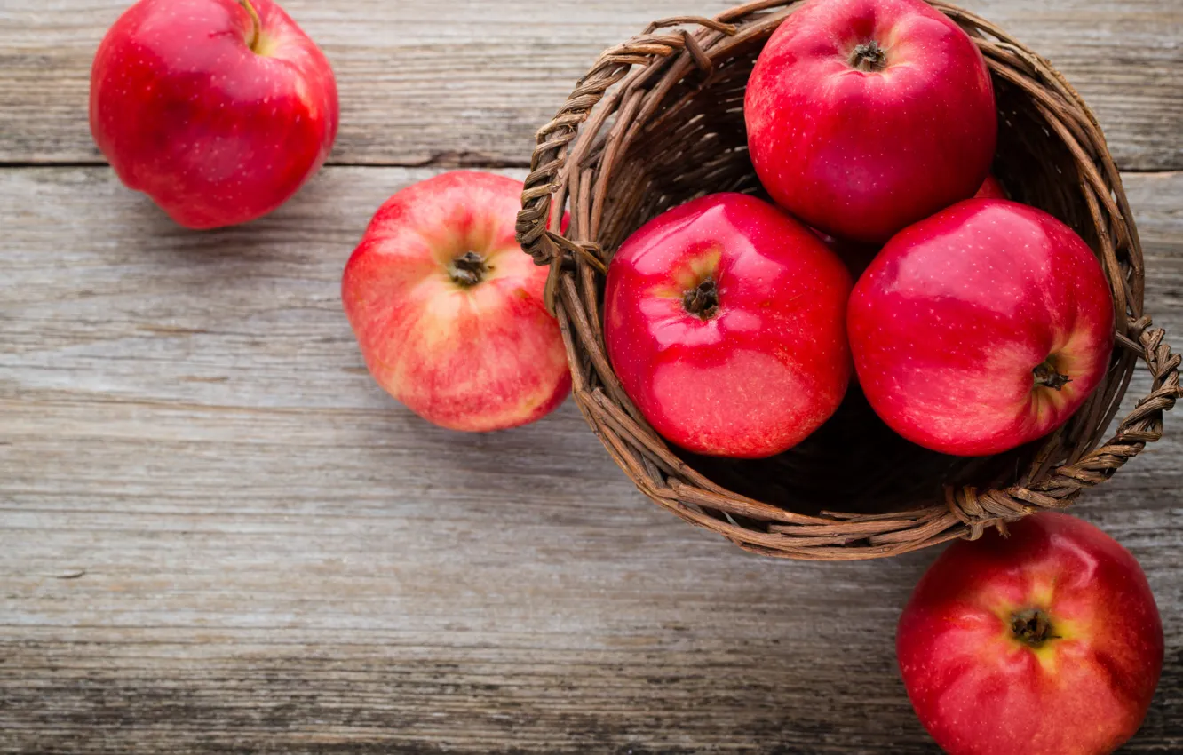 Фото обои яблоки, красные, корзинка