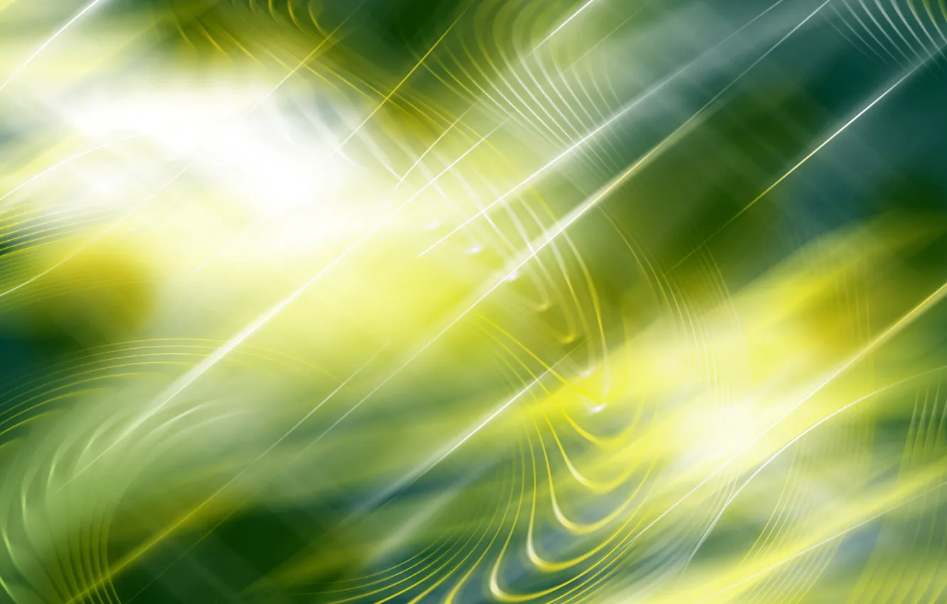Фото обои волны, лучи, желтый, зеленый
