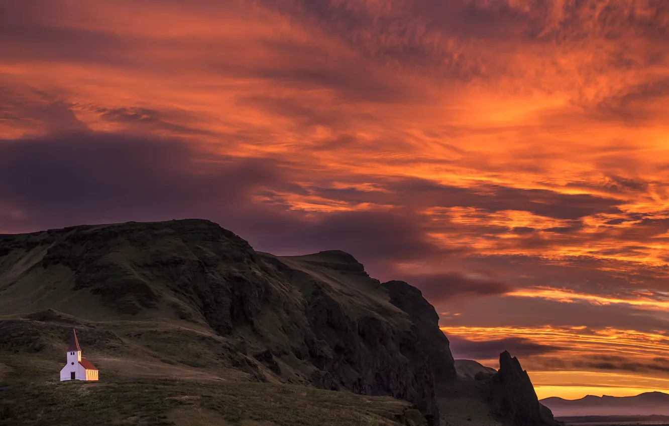 Фото обои Sunset, Iceland, Vik