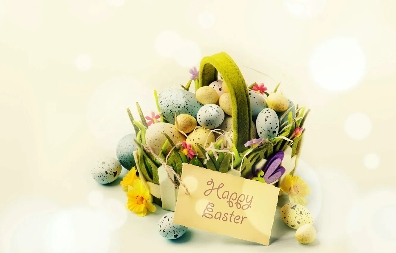 Фото обои праздник, Пасха, корзинка, декор, Easter eggs