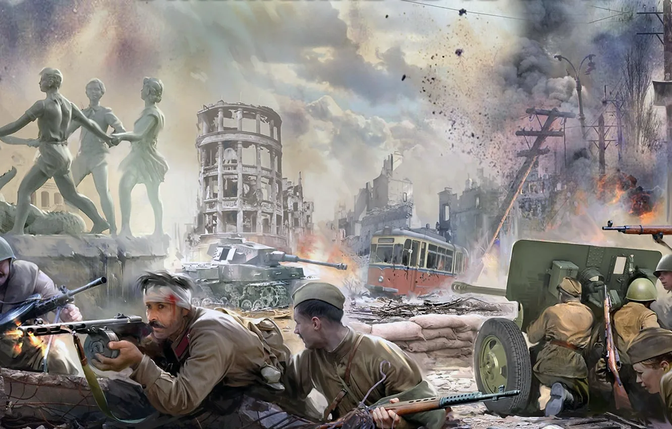 Фото обои РККА, сражение Второй Мировой войны, Сражение в городе, Сталинградская битва