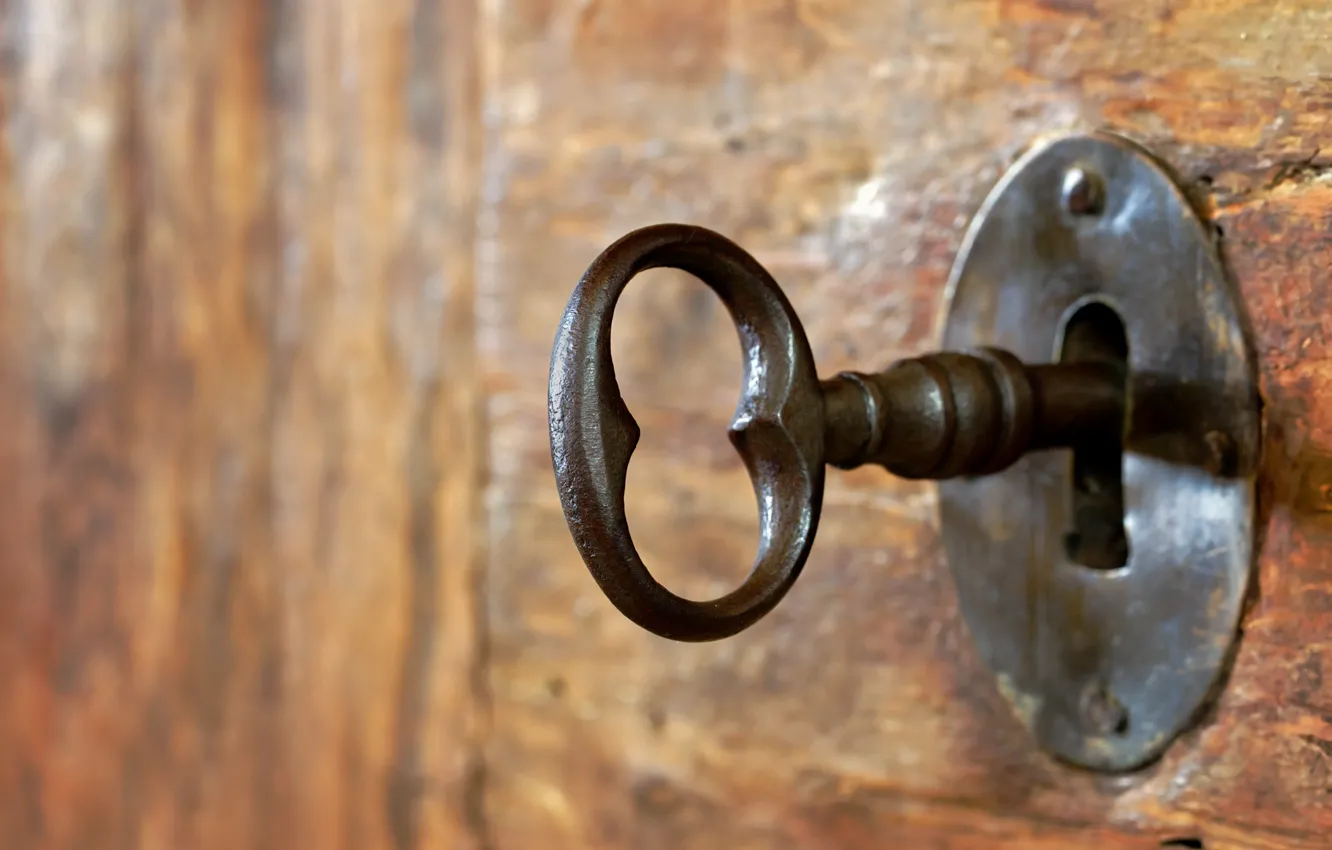 Фото обои wood, key, door, lock