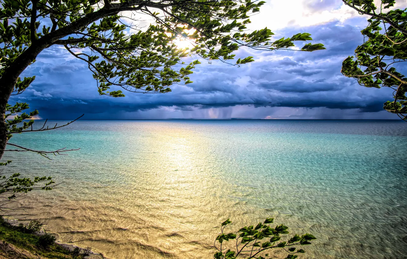 Фото обои море, гроза, небо, ветер, Michigan