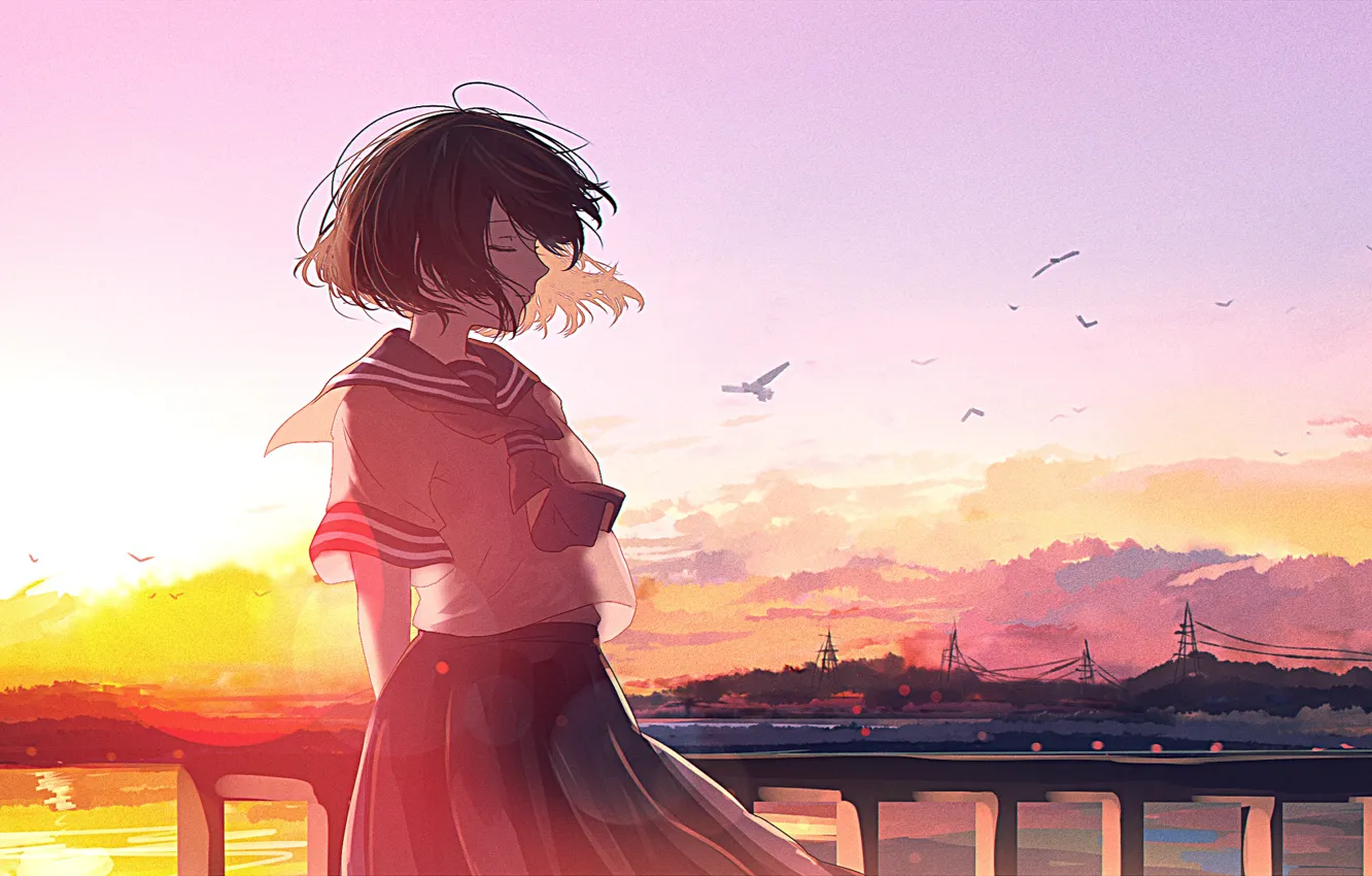Фото обои sunset, anime, art, mifuru