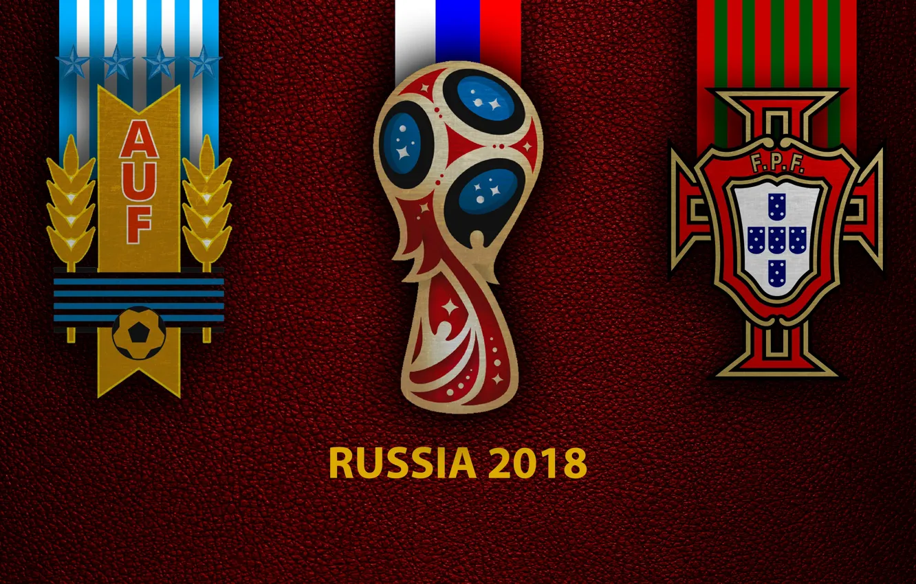 Фото обои wallpaper, sport, logo, football, FIFA World Cup, Russia 2018, Uruguay vs Portugal
