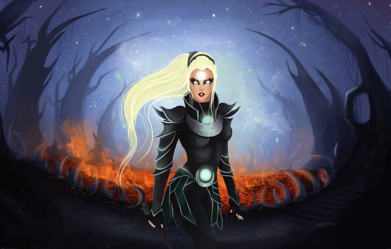 Фото обои взгляд, девушка, луна, игра, арт, moon, art, League of legends