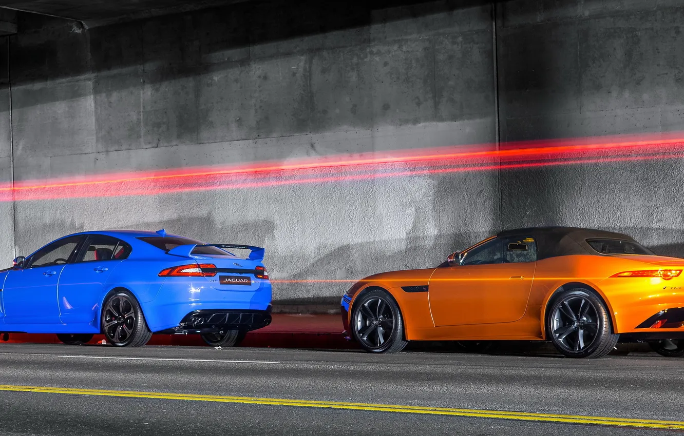 Фото обои родстер, седан, blue, суперкары, orange, Jaguars