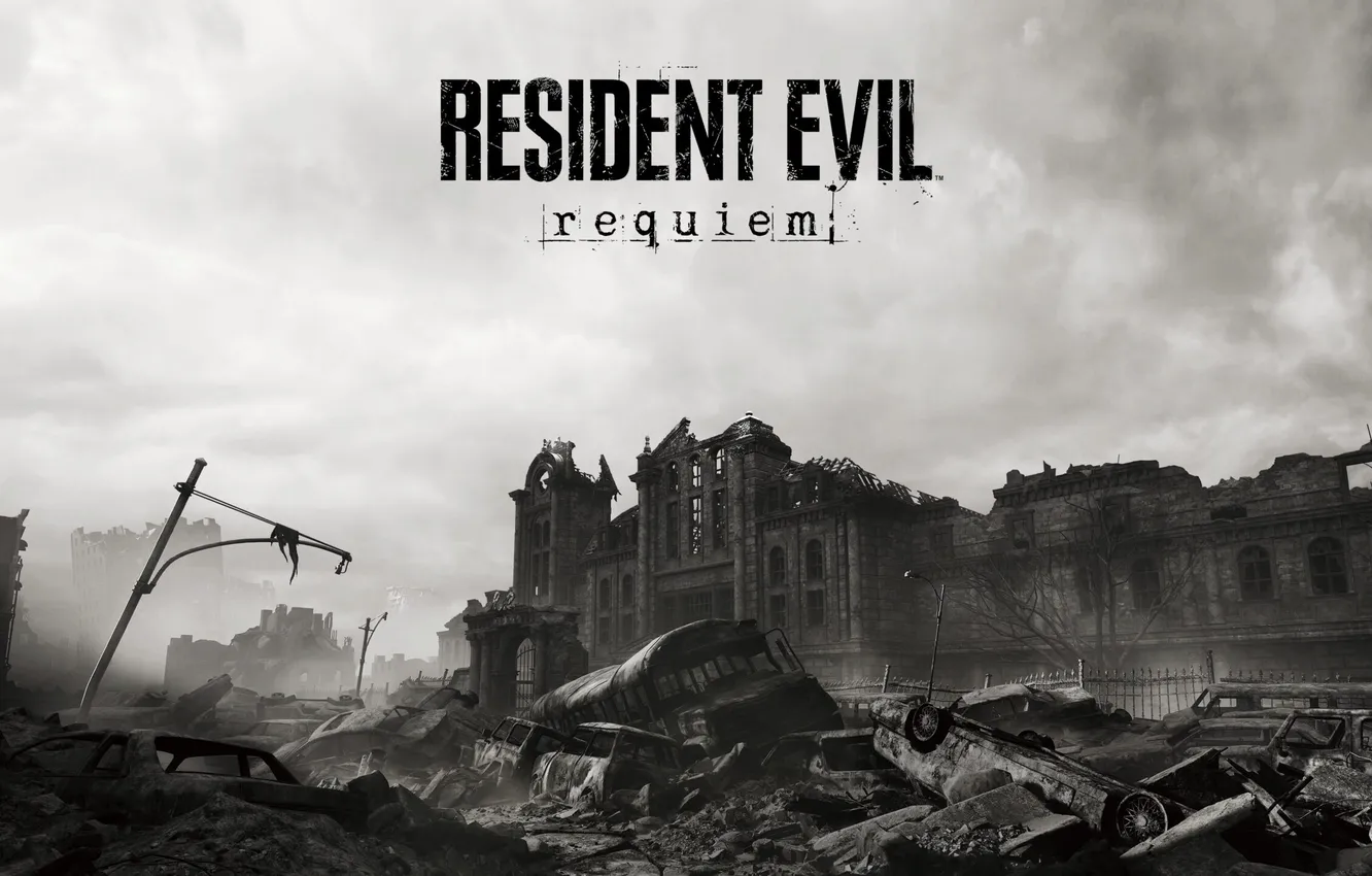 Фото обои city, zombie, gun, resident evil, biohazard, chaos, weapon, ruin