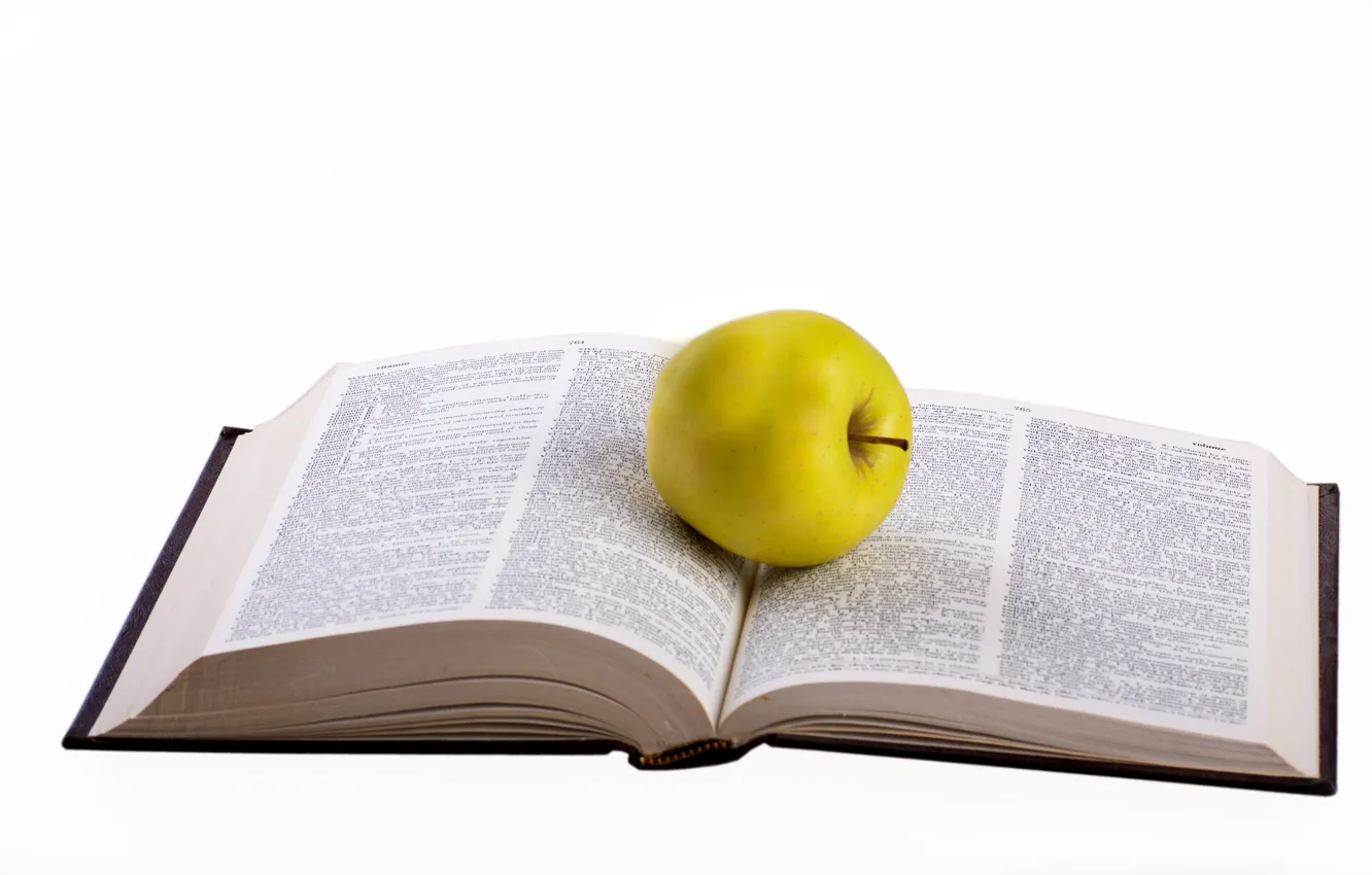 Фото обои green, apple, white, food, words, book, reading, degree