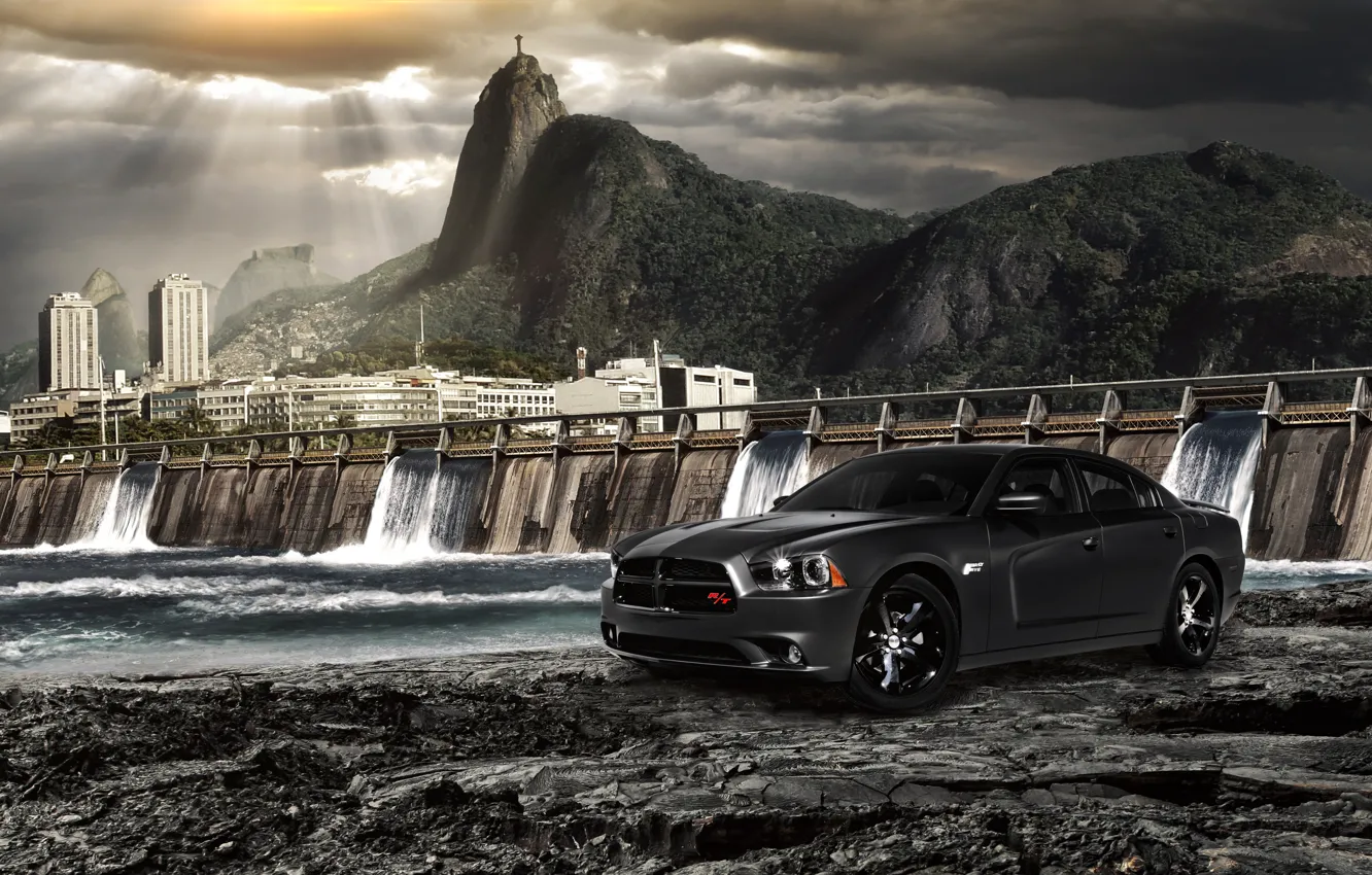 Фото обои вода, дамба, dodge, charger, форсаж 5, Fast Five, Rio de Janeiro, Рио де Жанейро